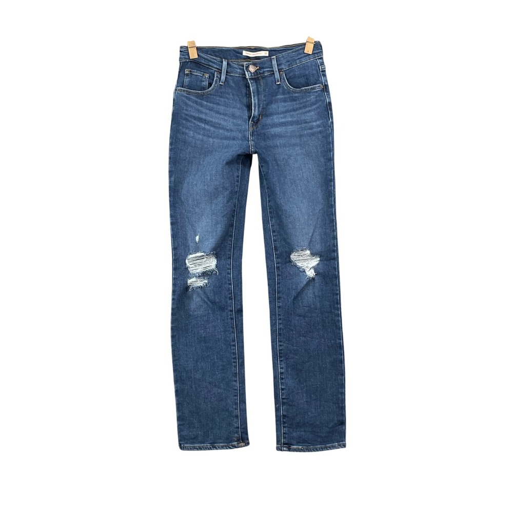 Levi's 724‎ High Rise Straight Jeans Womens 26 Blue Distressed Denim Pants